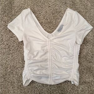 Urban Outfitters White Ruched Short Sleeve Bodysuit